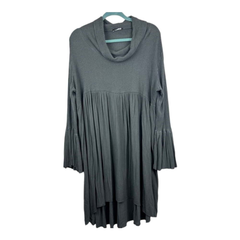 Made In Italy Gauzy Knit Flare Sleeves Babydoll Tunic Dress